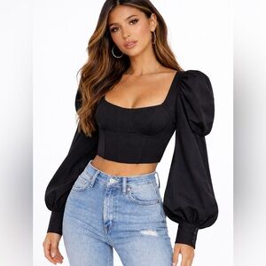 Naked Wardrobe Crop Top Black Corset Bustier Long Sleeve NWT Size S